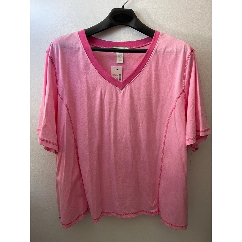 Silverwear Women Pink V-Neck Short Sleeve Cotton T-Shirt Plus Size 4X L79443-01